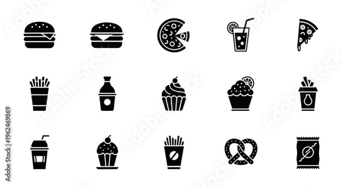 Collection of modern food and drink icons for menu design