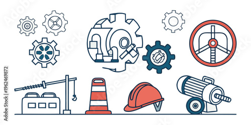 Illustrations of various safety and health-related icons and symbols