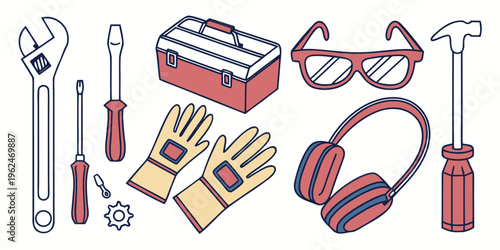 A diverse collection of tools and safety equipment for various tasks and activities