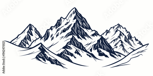 Majestic mountain range with snow-capped peaks and rugged terrain