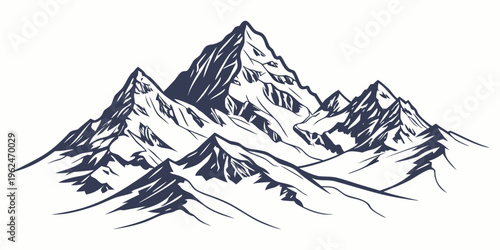 Majestic mountain range with snow-covered peaks and rugged terrain.