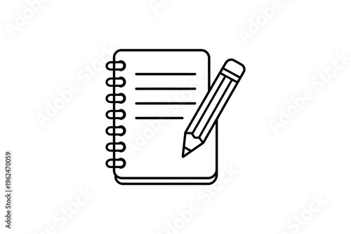 A simple sketch of a notebook with a pencil resting on it.