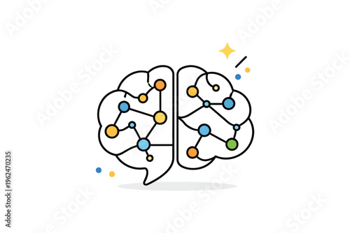 Illustration of interconnected brain hemispheres with neural network nodes