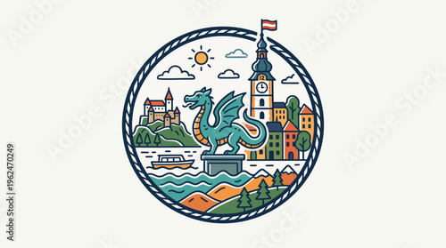 Ljubljana Emblem Dragon Cityscape and Scenic Views