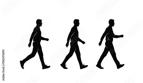 Silhouette of three people walking in a row demonstrating a stride motion