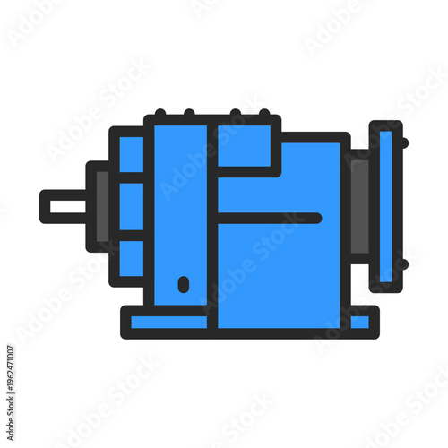Helical Gearbox vector outline icon for industrial warehouse automation. Industrial AI industrial transmission gearbox sign. Spot illustration of mechanical power transmission.