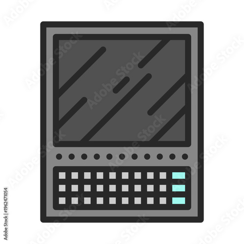 Injection Controller vector outline icon for industrial warehouse automation. AI process optimization sign. Spot illustration of plastic injection molding controller.