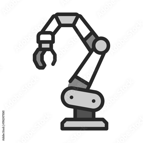 Industrial Robotic Arm vector outline icon for industrial warehouse automation. AI manipulator sign. Spot illustration of industrial automation equipment.