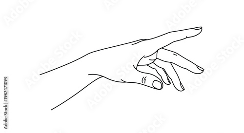 Simple black and white line drawing of a human hand with the index finger extended pointing towards the upper right.