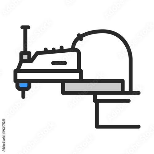 SCARA Robot vector outline icon for industrial warehouse automation. AI manipulator sign.  Spot illustration of selective compliance assembly robot for factory.