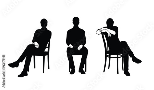 Three people sitting in chairs silhouette illustration