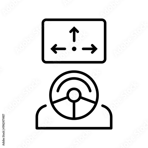 Steering controller icon. Industry and autonomous driving line symbol. Black and white.