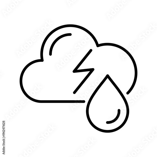 Thunder storm icon. Nature and meteorology line symbol. Black and white.
