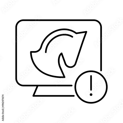 Trojan horse icon. Technology and cybersecurity line symbol. Black and white.