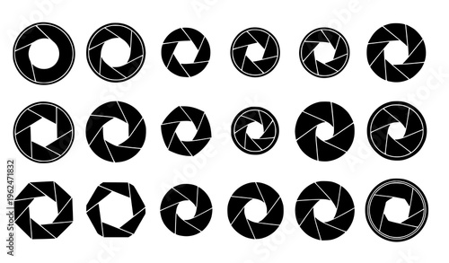 Lens Diaphragm Vector Icons – Camera Shutter Minimal Silhouettes