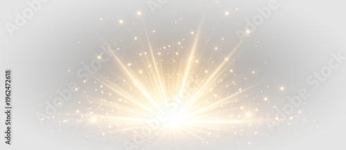 Golden starburst light rays glow sparkle explosion effect png overlay element, on transparent background