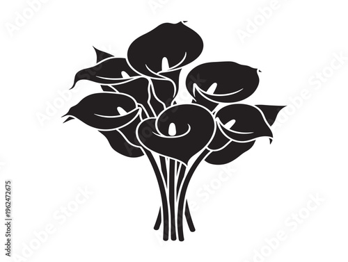Elegant calla lily bouquet silhouette with modern minimal style 