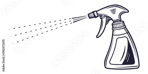 A spray bottle releasing a stream of liquid droplets in mid-air.