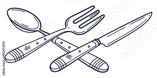 A set of utensils including a spoon, fork, and knife