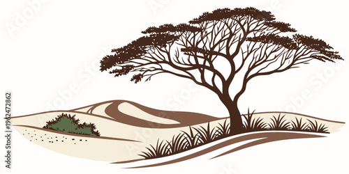 A solitary tree stands tall on a hillside under a clear blue sky.