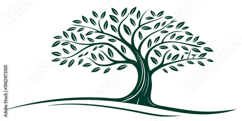 A majestic tree with sprawling branches and intricate leaves set against a serene landscape.