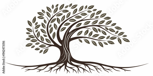 A majestic tree with sprawling branches standing tall on a grassy landscape