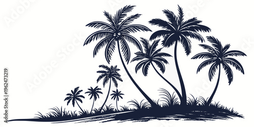 Silhouette of palm trees on a tropical island at sunset