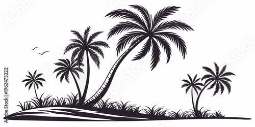 Tropical island paradise with palm trees and serene waters.