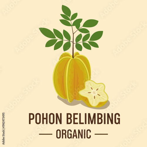 Pohon Belimbing Organic Logo with Star Fruit and Leaves.