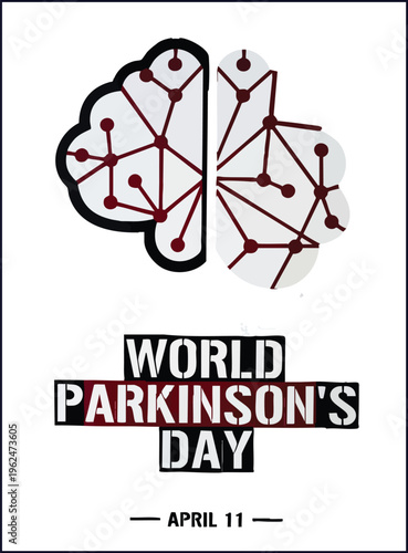 World parkinsons day awareness poster design with a stylized brain illustration made of neural network connections