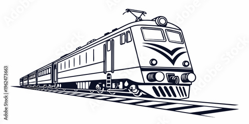 A detailed illustration of a vintage steam locomotive train traveling through a landscape