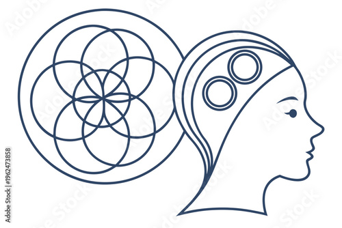 Abstract human head with intertwined circles symbolizing mental balance and harmony vector illustration