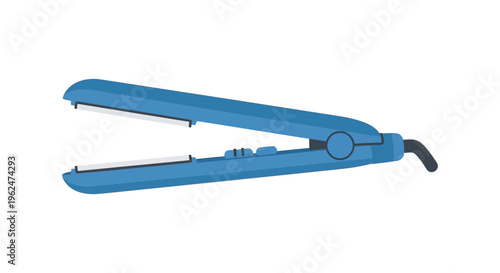 Blue hair straightener in modern sleek design with bright lighting for beauty and hair care product advertising