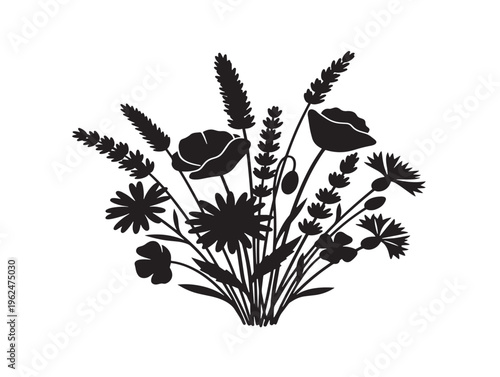 Beautiful wildflower mixed bouquet silhouette with natural elegance 