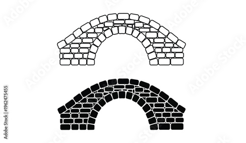 Two stone arches in silhouette one light and one dark on white background
