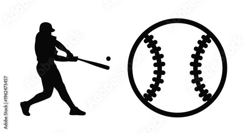 Silhouette of a baseball player swinging at a pitched ball