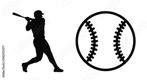 Silhouette of a baseball player swinging at a baseball