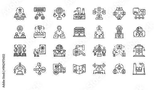 Logistics and Supply Chain Outline Icons – Modern Delivery and Commerce Linear Set Editable