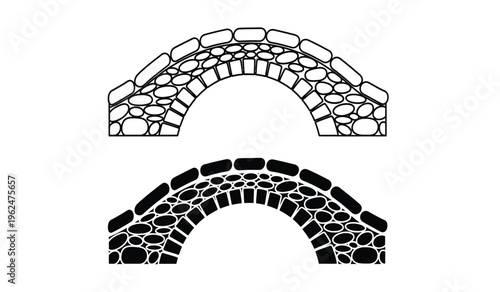 Two stone arches with different patterns in silhouette