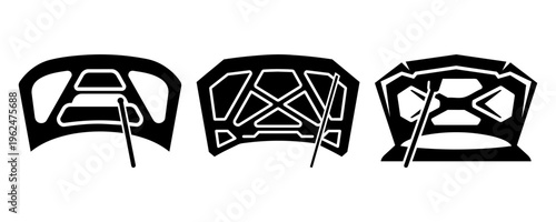 Open Car Hood and Bonnet Silhouette Vector Icons Set.eps