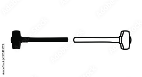 A disassembled black hammer with a separated handle shown in outline