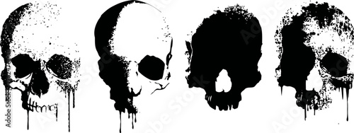 grunge skull silhouettes with dripping paint effect dark horror graphic art set creepy spooky halloween design elements