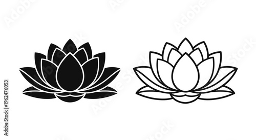Two black and white lotus flower illustrations with differing styles