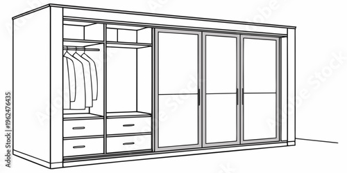 Large wardrobe with mirrored doors and integrated drawers for modern bedroom