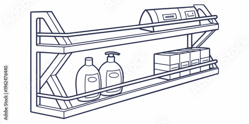A well-organized cleaning supplies shelf with bottles and sprayers