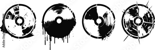 abstract black and white vinyl records with distressed, grunge and dripping paint effects