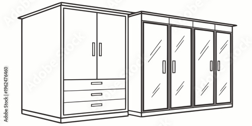 Modern wardrobe and dresser set in minimalist design for bedroom storage