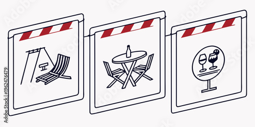 Three distinct images representing prohibited activities in a specific area.