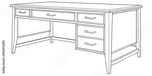 A vintage wooden desk with multiple drawers and a hutch for storage and organization.