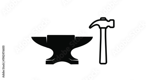 Black silhouette of an anvil and hammer blacksmithing tools